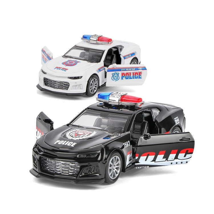 Alloy diecast kid police car toy open the door pull back toys die cast cars with 2 colors