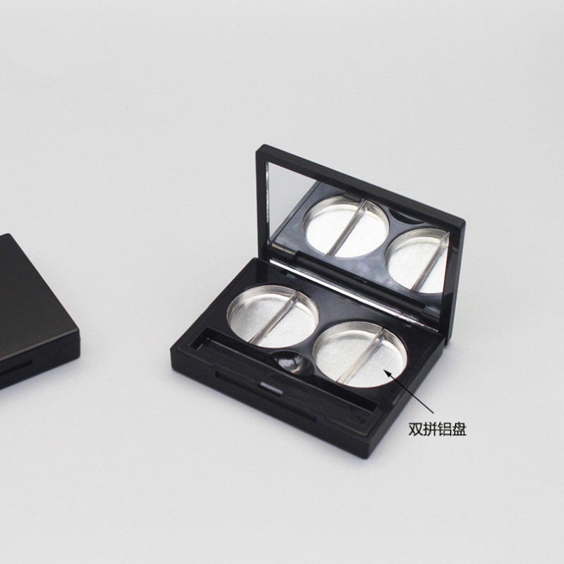 Low price 1g*2 Double aluminum plate eyeshadow Case Matte Black Custom Logo Container Empty Eyeshadow Case with mirror