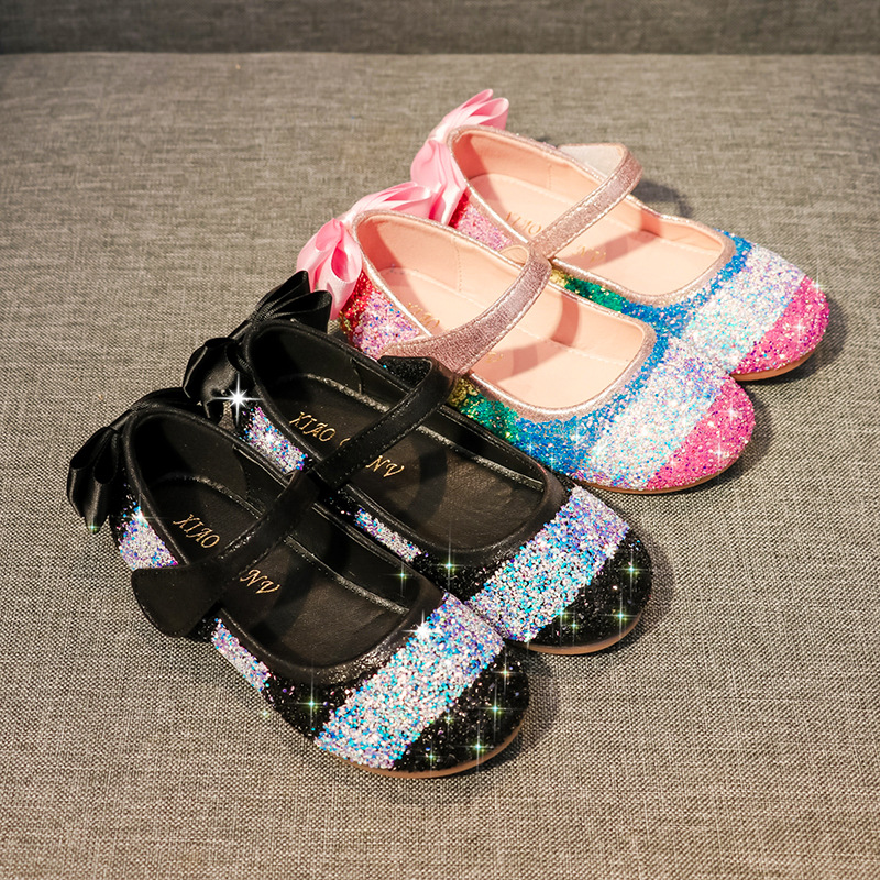 TX new design autumn over size bling rainbow spangle soft soled formal girl princess doll footwear children's dress shoes