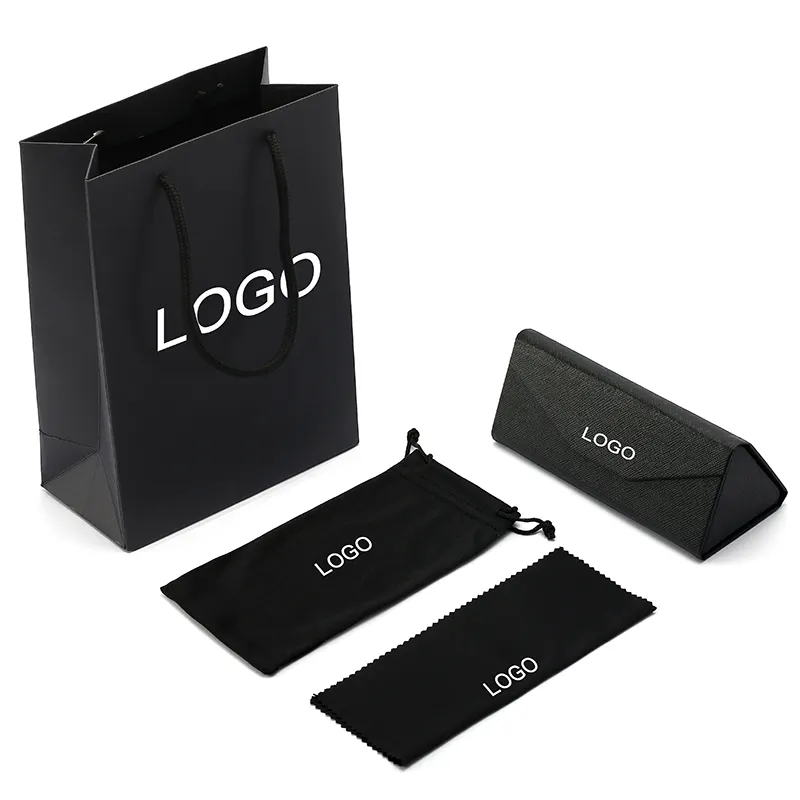 2022 Custom Logo Luxury Popular Black Foldable Glasses Box PU Leather Sunglasses Packing Stock Eyeglasses Case & Bag