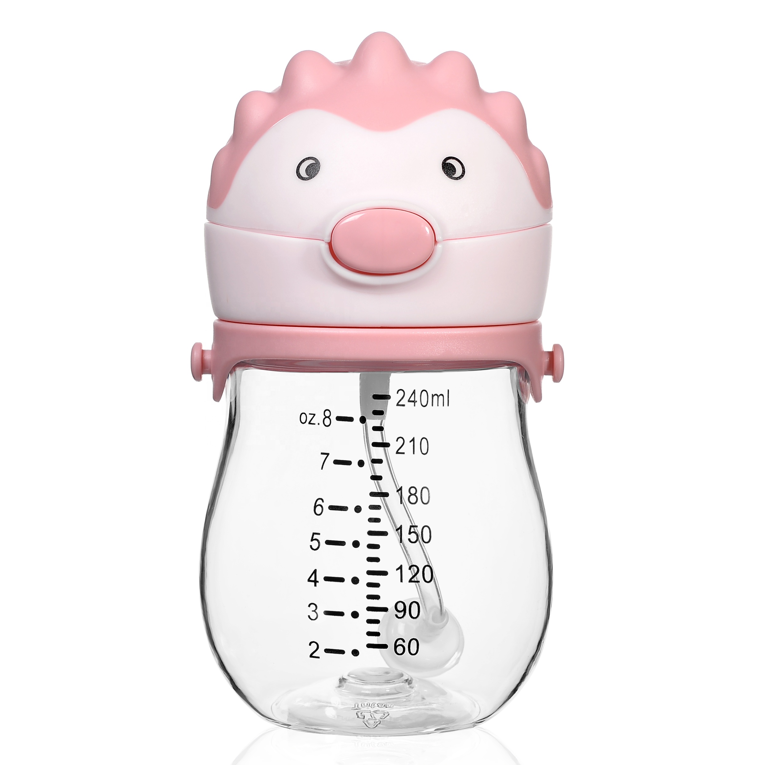 240ml High Quality Tritan Cute Cartoon Animal Water Bottle Baby Drinking Sippy Cup With Straw Baby Training Cup