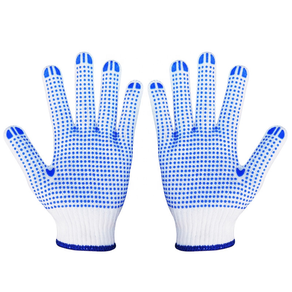 Good quality blue PVC dots gloves water proof industrial cotton latex safety working gloves