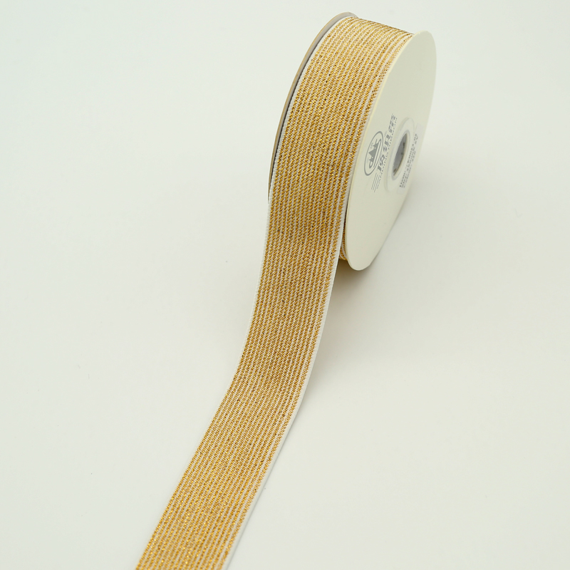 30mm inch Golden Hight Elastic Ribbon Sanding TE0027 Polyester Nylon Decoration Clothing Christmas Gift Metallic Ribbon Fitas