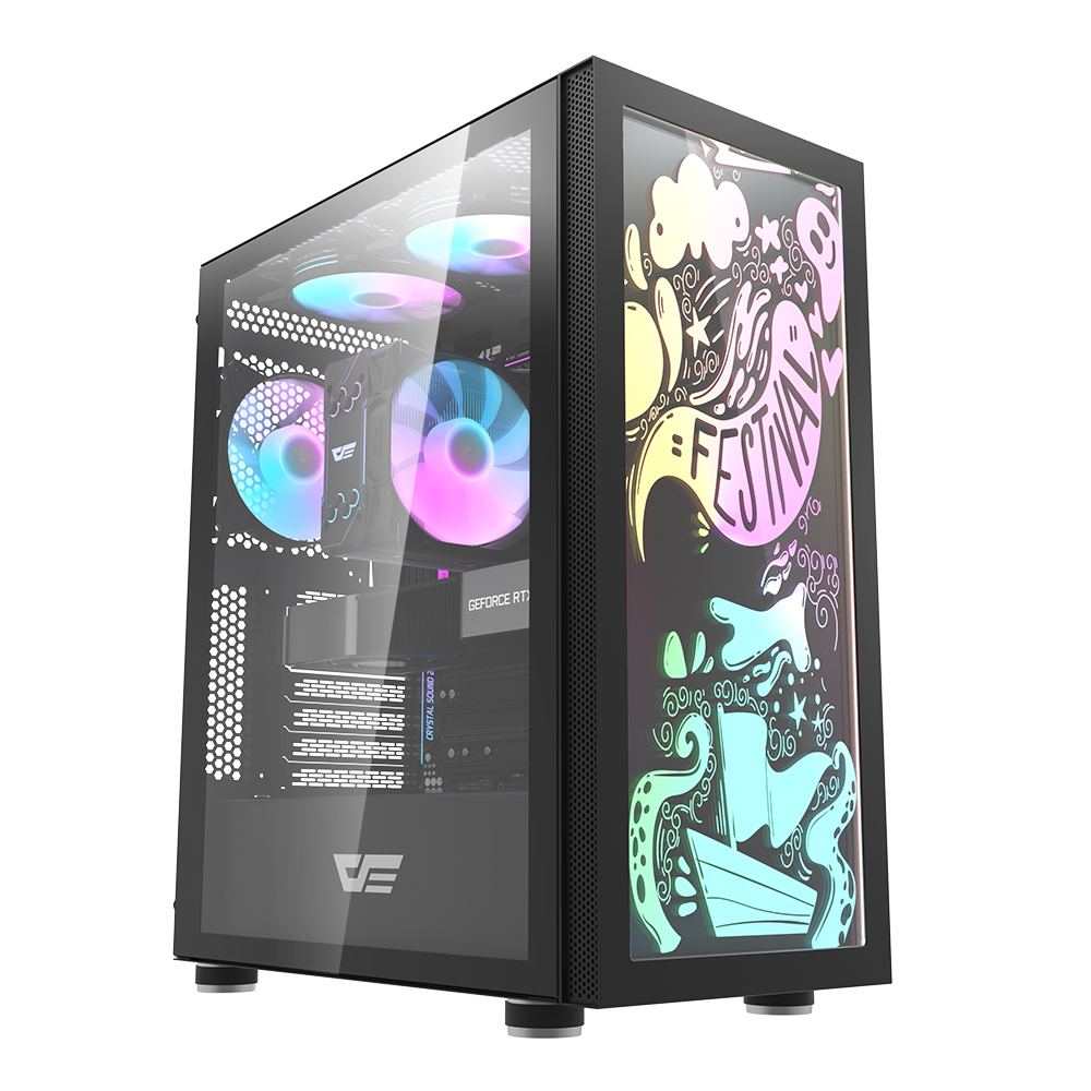DarkFlash DK210 граффити ATX чехол для ПК Передняя панель светодиодный переключатель креативный рисунок с идеями чехол для компьютера