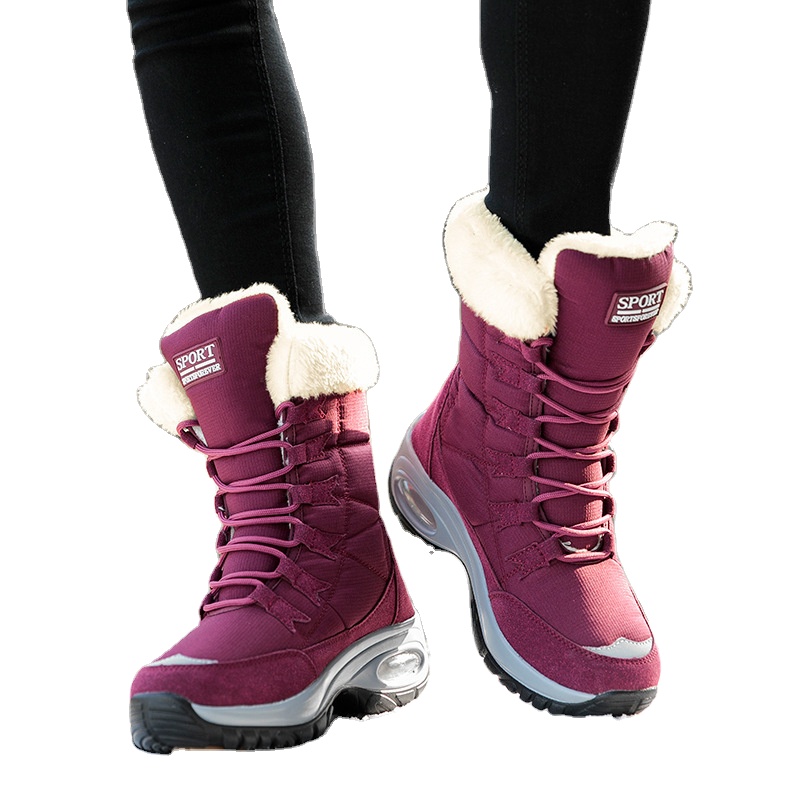 Winter Plush warm thickened large size women's snow boots outdoor ox tendon anti-skid medium tube thick bottom cotton boots