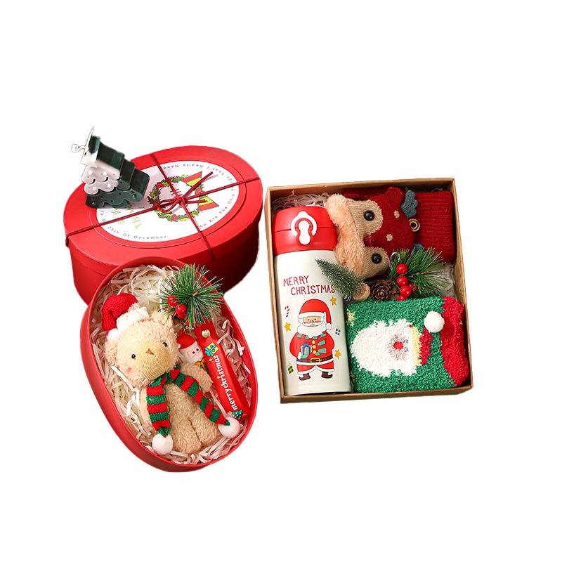 Silverbox Unique Business Corporate Gift Box Christmas Bear+Calendar+Gloves+Thermos Water Cup+Socks Christmas Eve Gifts Sets