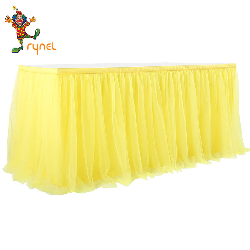 Yellow color in stock Rectangle T or Round Tutu Table Skirting for Party Wedding birthday ruffled Tulle Table Skirt