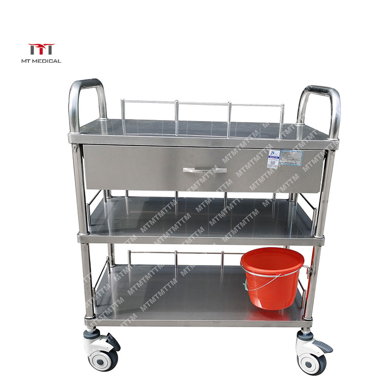 Hospital Stainless Steel Commercial Medical Nursing 3 Tier Trolley Cart