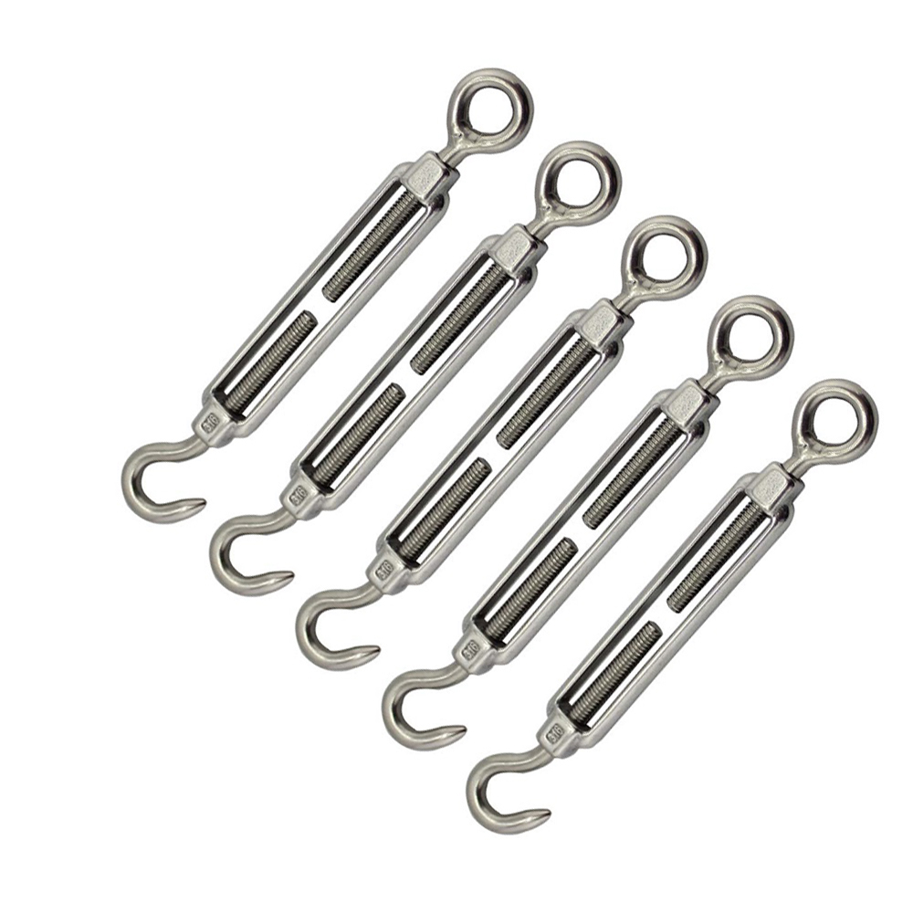 5PCS M6 Size Stainless Steel 304 Hook And Eye TurnbucklesHigh Polishing Turnbuckle For Sail Shade Rigging Hardware Kit