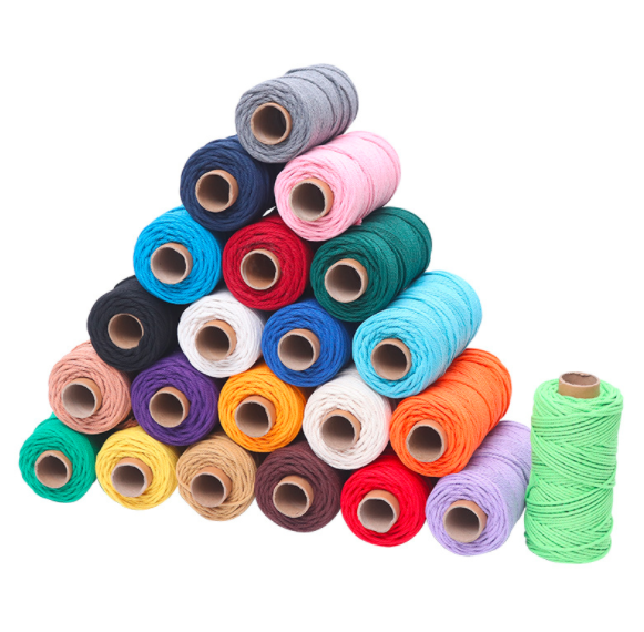 100 Meters Wholesale Colorful Multicolor 3mm Cotton Makramee Rope Hilo macrame cords thread yam Cotton Supplier