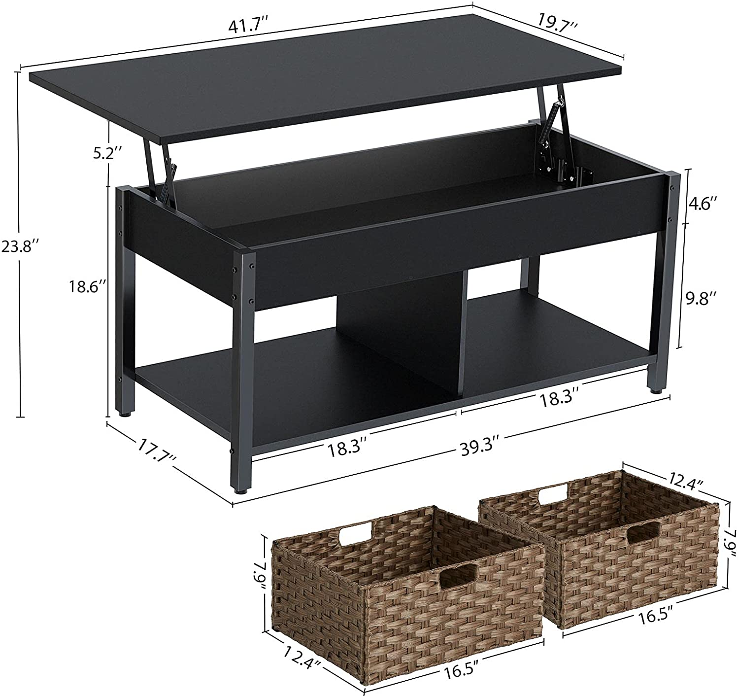Lift Top Coffee Table with Storage and Top Central Table for Living Room, Hidden Compartment Shelf Tabletop modern tea table