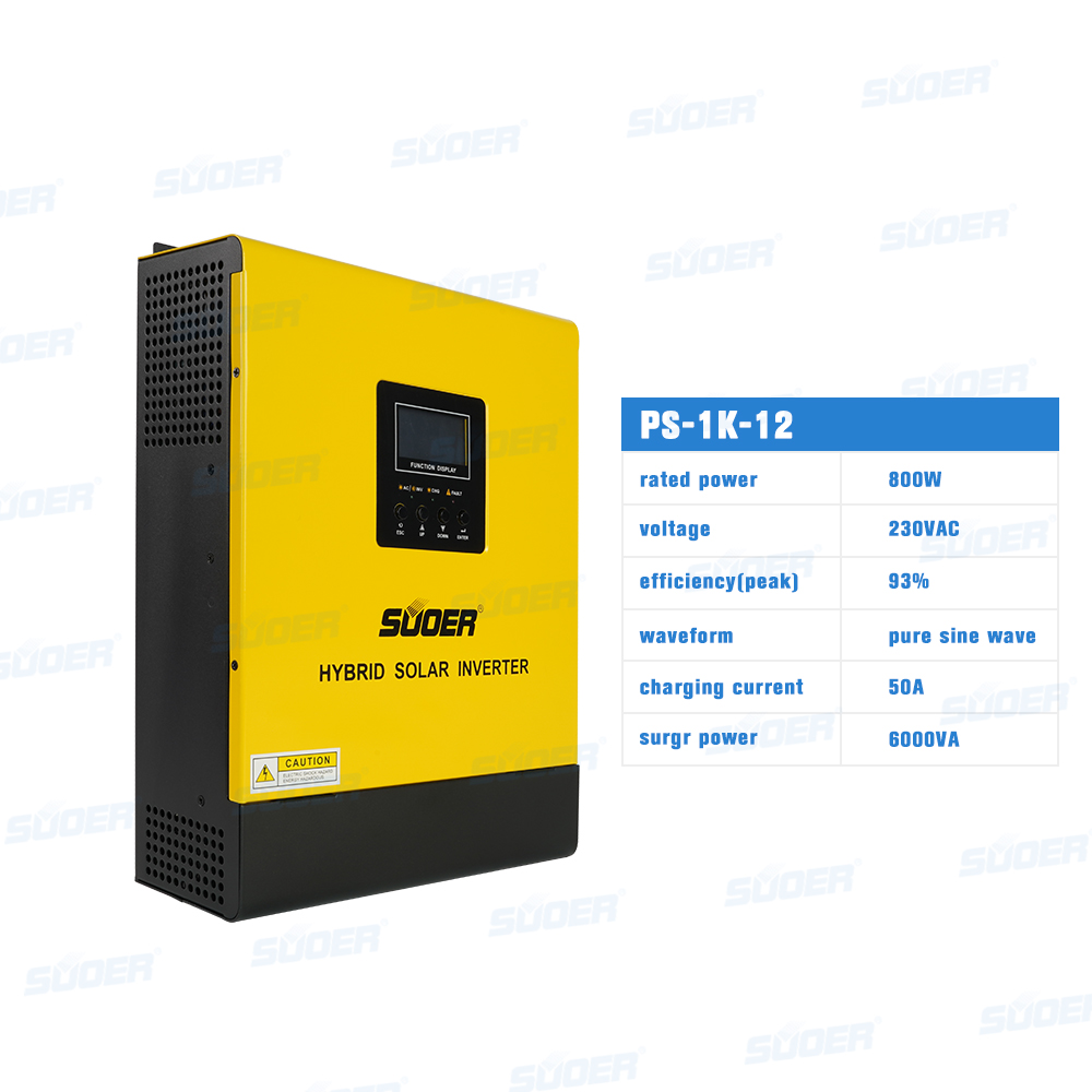SUOER Солнечный сетевой инвертор 12VDC/230VAC 800 Вт 1kva Гибридный солнечный инвертор с зарядным устройством переменного тока 20A