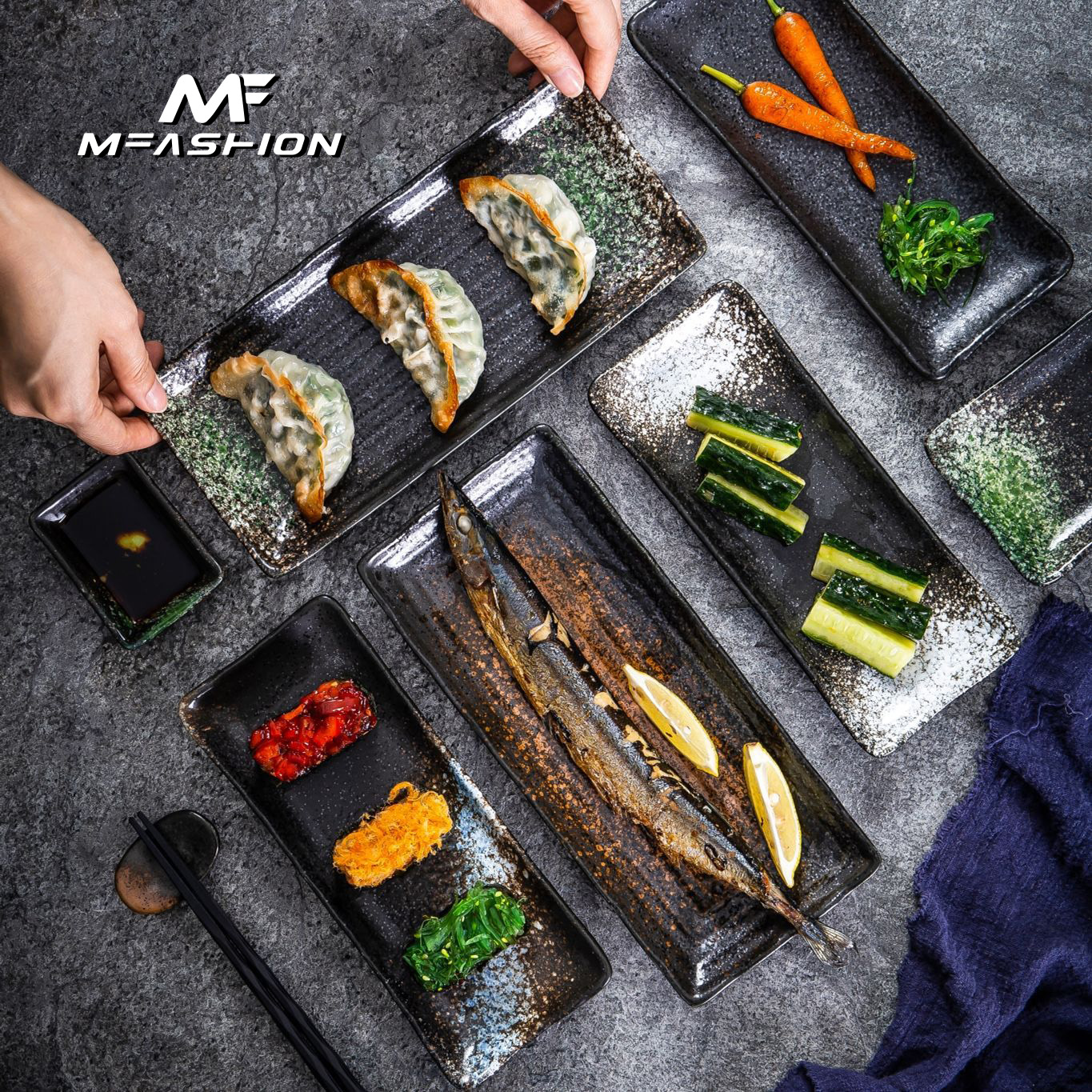 Mfashion china Japanese retro porcelain ceramic rectangular plate Restaurant serving kitchen sushi dessert dinner plates