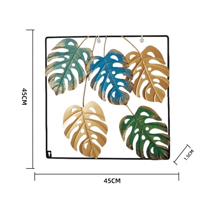 Leaves Flowers Rectangle Modern Wrought Iron Wall Decoration Gold Gingko Leaves Display Art Hanging on Wall