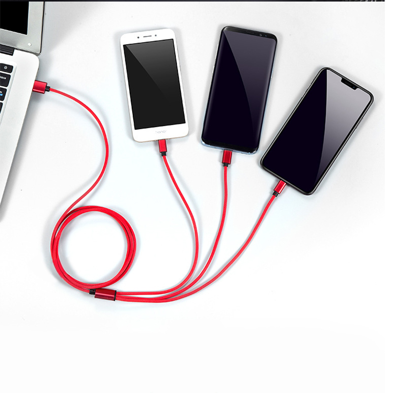 3 в 1 Usb-кабель зарядного устройства 2A Быстрая зарядка Универсальный многопортовый нейлоновый кабель