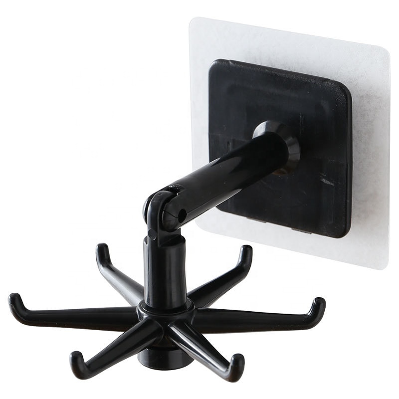 ABS wall-mounted 360-degree rotating folding rack with 6 hooks kitchen storage rack