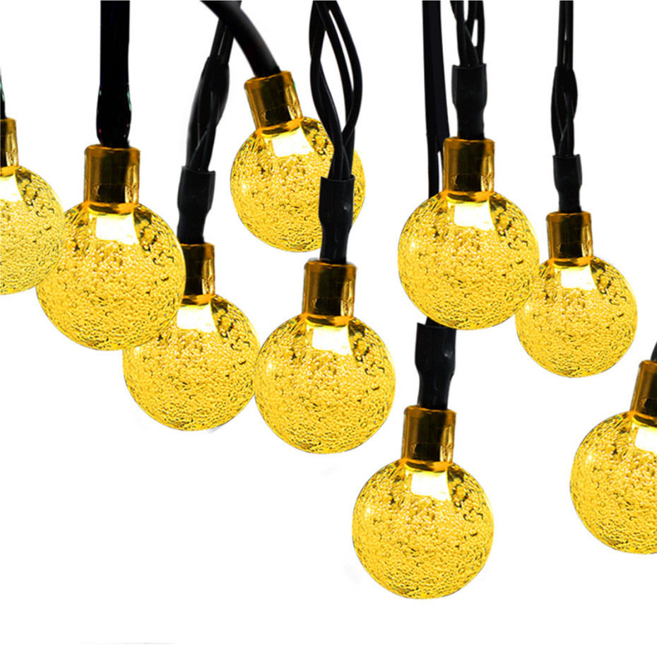 7 meters Christmas LED solar outdoor decoration bubble light string round ball crystal waterproof ball color light string