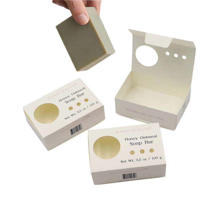 Wholesale Luxury custom logo White Paper handmade Soap box packaging emballage savon soap bar packing with window