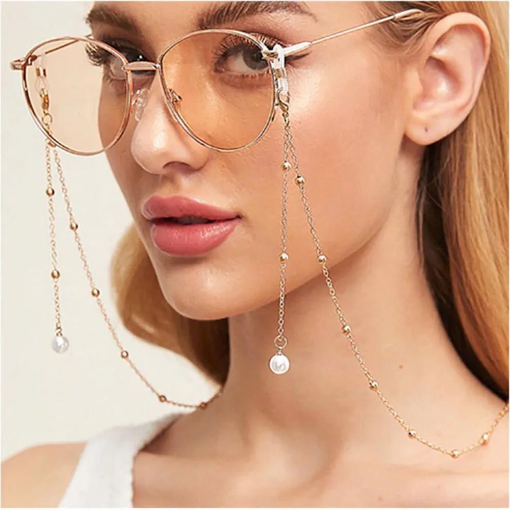 Fashion Selling Fine Imitation Pearl Fringe Long Glasses Chain Metal Round Bead Chain Mask Fixed Accessory Female