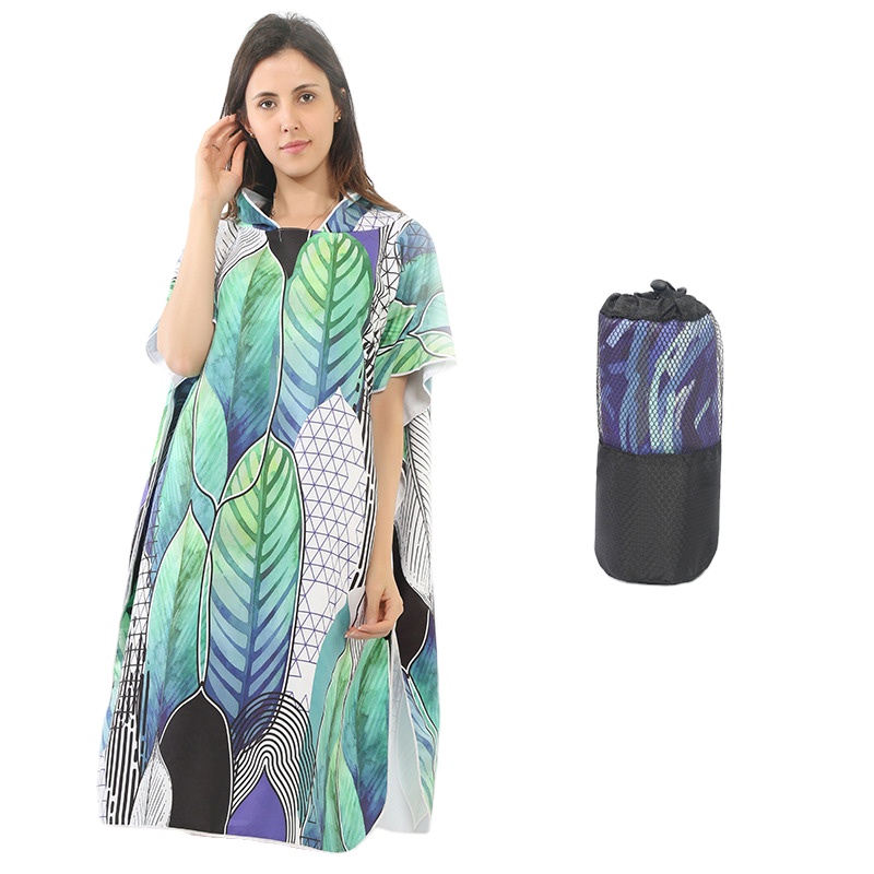 Custom printed logo surf robe with hood towel beach adults hooded women poncho