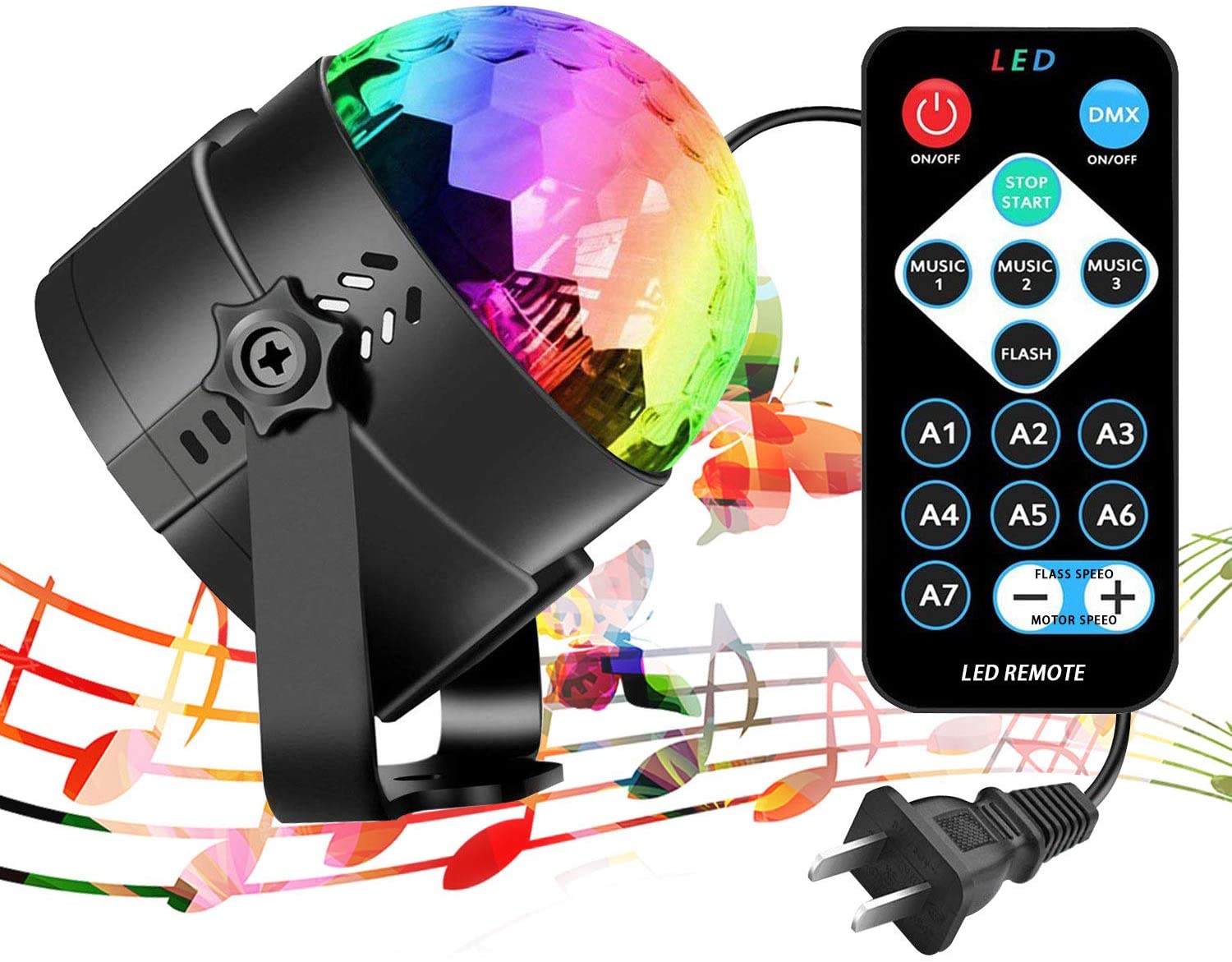 RBG Disco Ball Sound Activated Party Lights with Remote Control Dj Lighting for Home Room Wedding Show Club Pub
