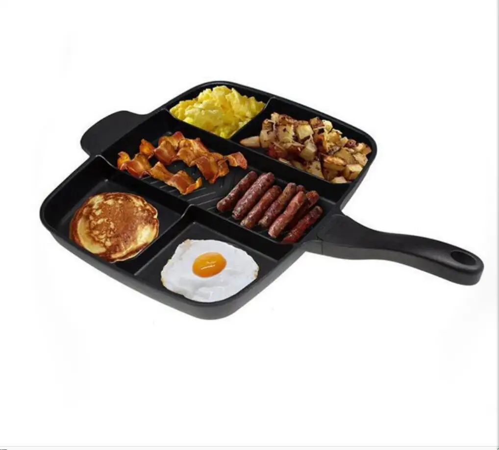Professional Breakfast Skillet Frying Pan Multi Section Divided Non Stick 5 In 1 Pan Cast Iron Skillet