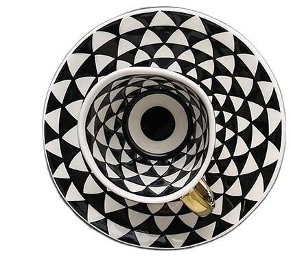 High quality daily uses north-europe style multi-patterned coffee cup with dish with gold handle
