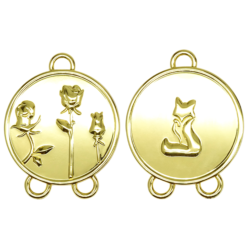 Light gold rose metal badge Customized clothes badge Fox badge Zinc alloy material Double-sided glossy label
