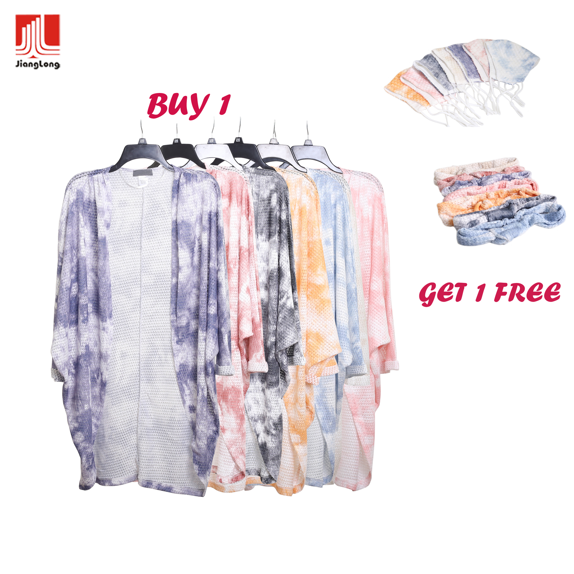 New lightweight tie dye digital print cocoon shaped ruana shawl poncho kimono women with matching free facemask and headband
