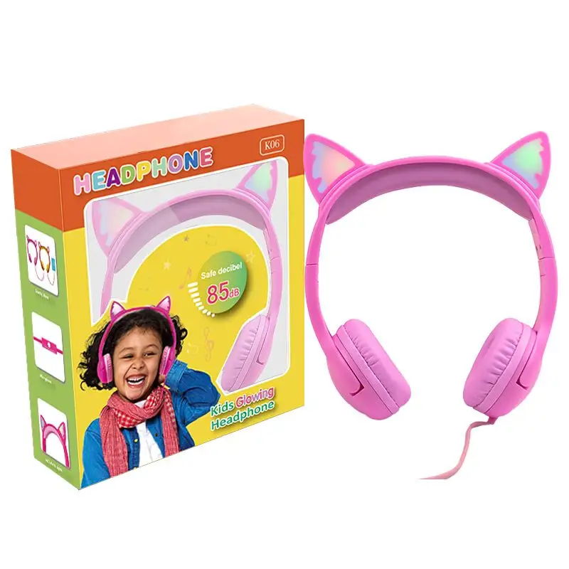 Kids Headphones With LED Light Up Cat Ears Headphones 3.5mm On Ear Headset