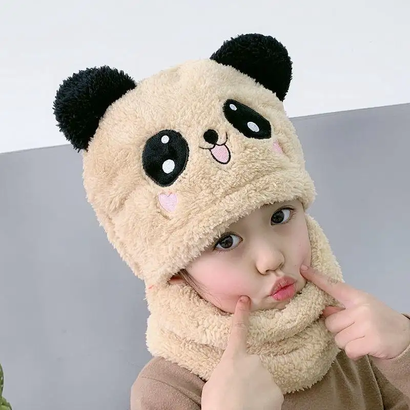 New Autumn and Winter Cute Children Cartoon Scarf Hat Two-piece Double Fleece Warmth Boy Girl Child Adult Parent-child Baby hat