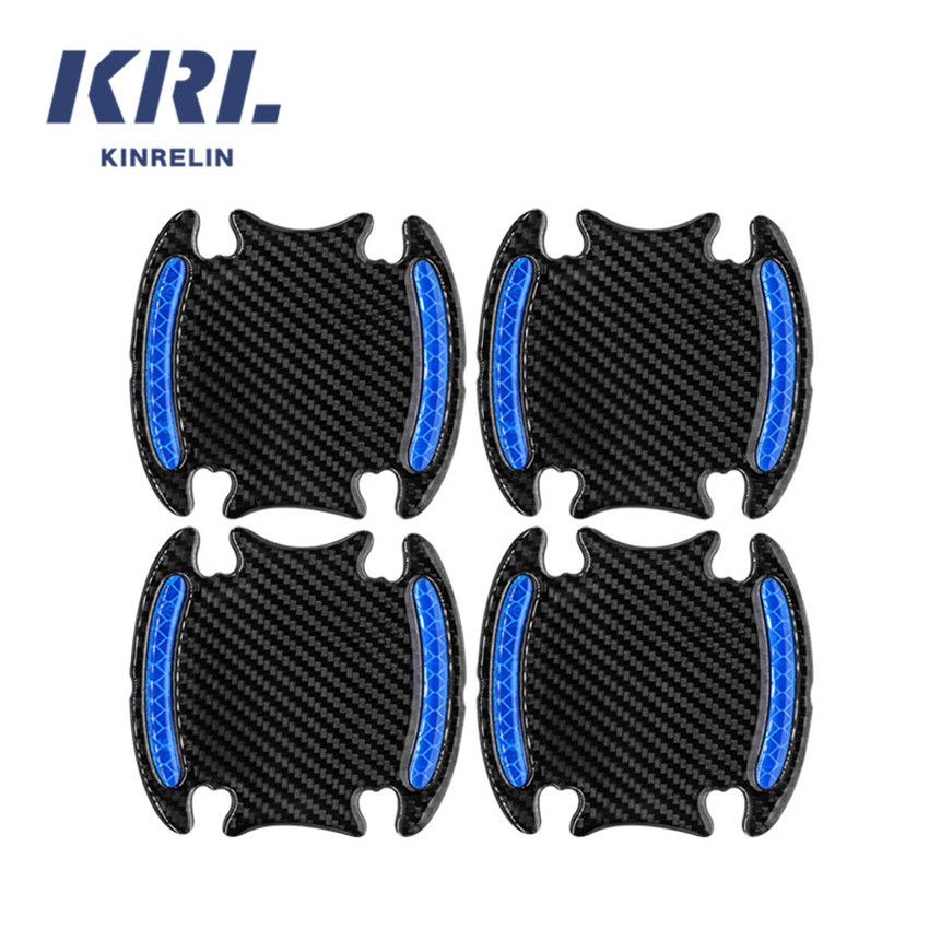 3D Carbon Fiber Car Handle Door Bowl Cover Reflector Warning Reflective Sticker Paint Scratch Protective Guard