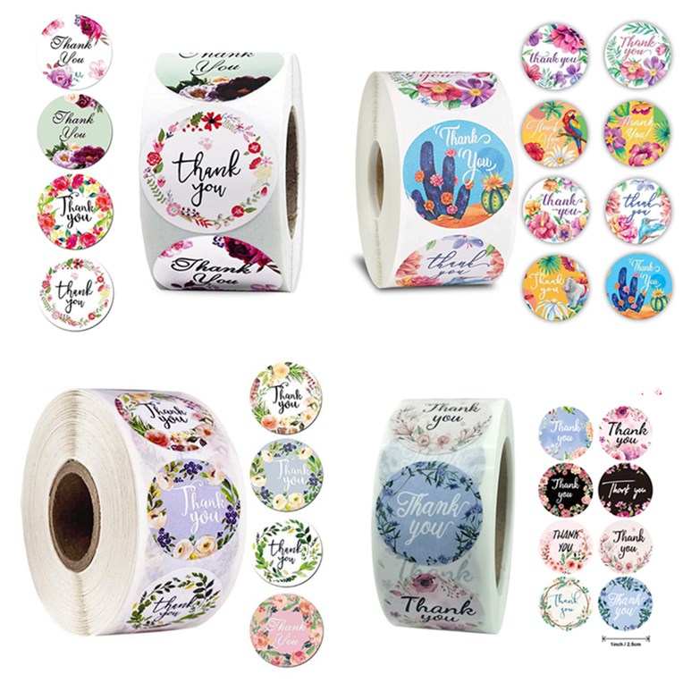 500pcs/roll Homemade Happy Birthday Round Seal Sticker Kraft Paper Adhesive Seal Stickers Cake Styles Series Thank you Sticker