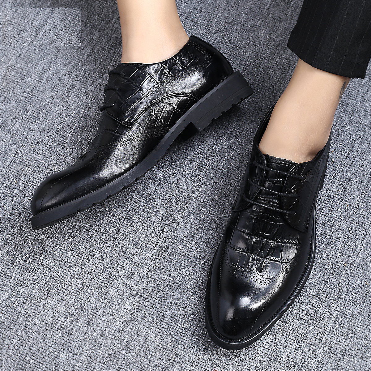2021 new leather comfortable lace-up shoes men's black fashion shoes business dress men's shoes