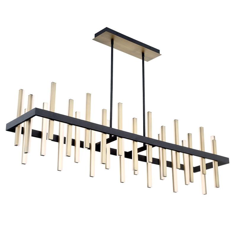 Contemporary Luxury High Quality Long Rectangle Black Frame Linear Gold Light Pendant Lamp Metal Chandelier for Villa Bedroom