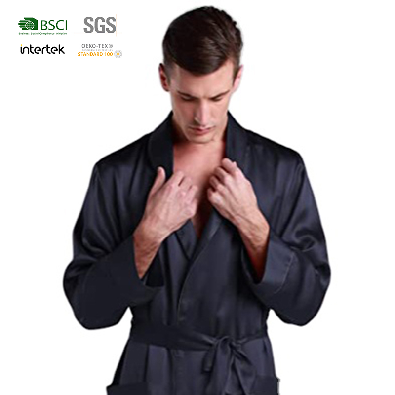 Mens Real Silk Robe 22 Momme Bath Robes Luxury Contrast Full Length 100 Silk Male Long