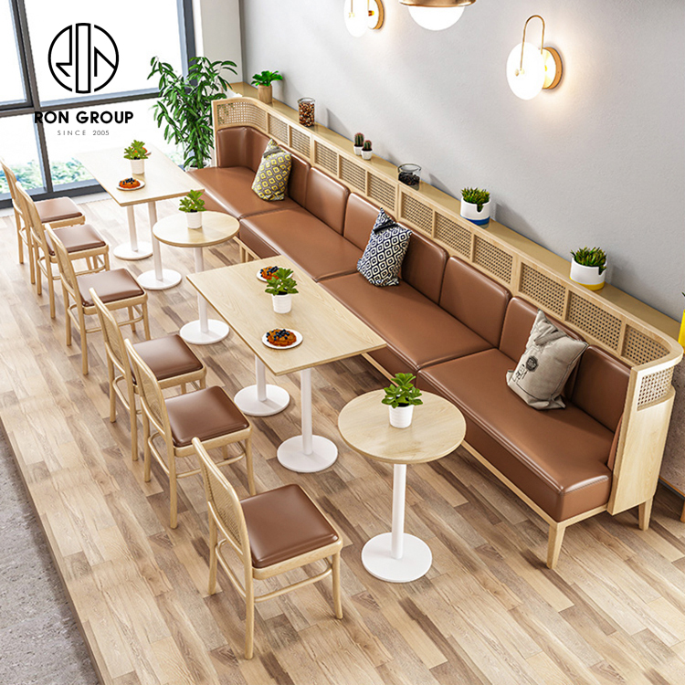modern hotel coffee shop restaurant furniture set leather rattan booths seating restaurant tables and chairs