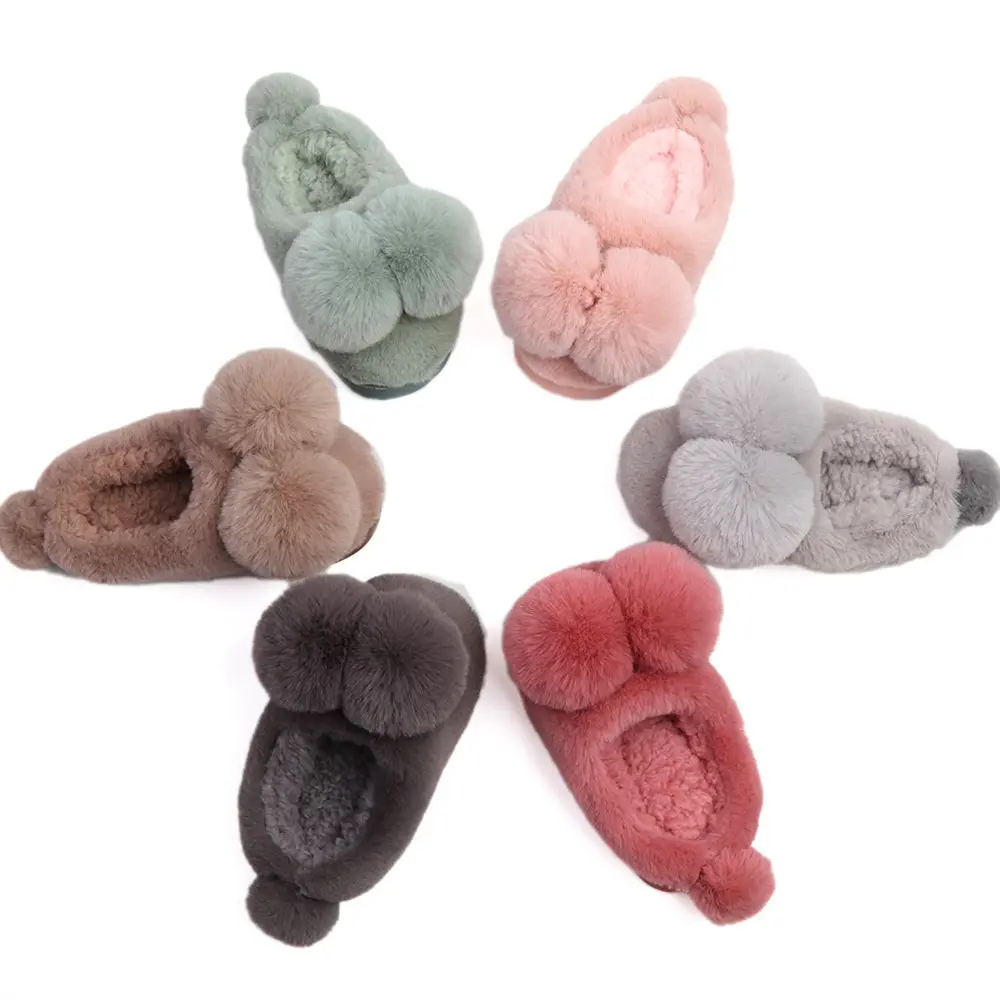 2019kids winter Exquisite workmanship furry cute hair ball baby cotton slippers