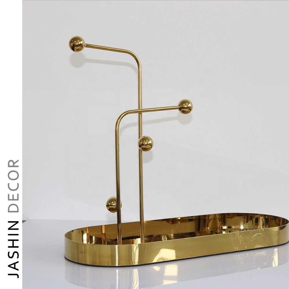 Wholesales trays home decorative wedding tray with stand metal golden round serving tray
