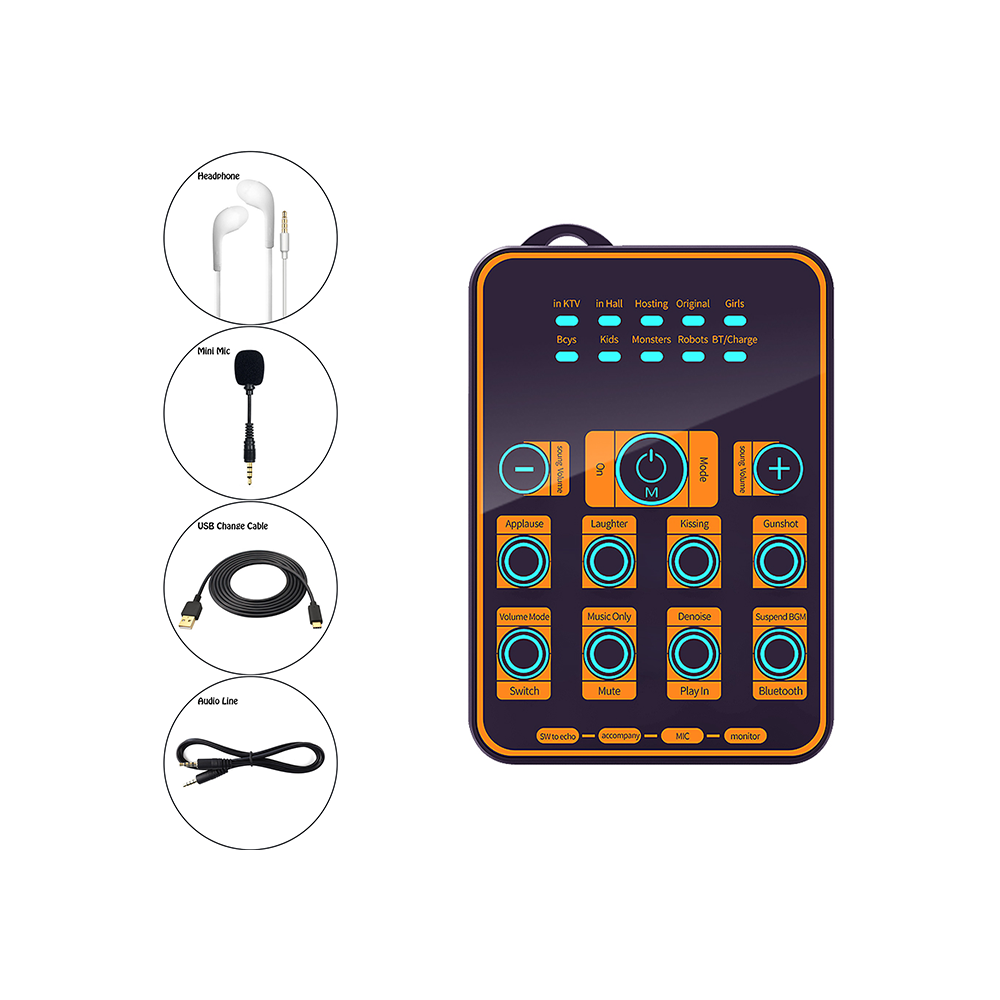 Live broadcast recording singing mini sound card voice changer for mobile phone