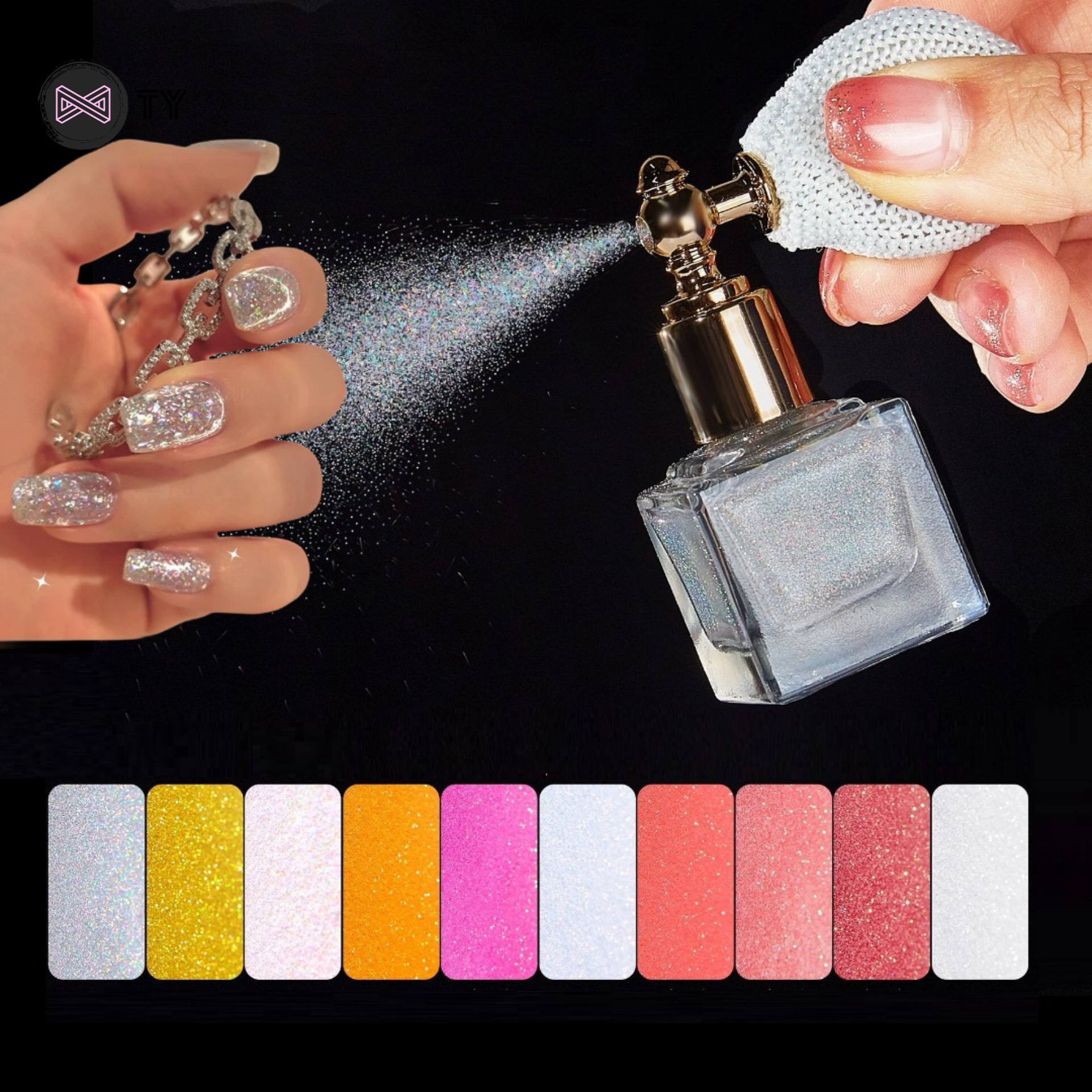 2 in 1 Makeup Sparkle Face Hair Body Highlighter Shimmering Body Nail Art Sequin Glitter Powder Spray Set