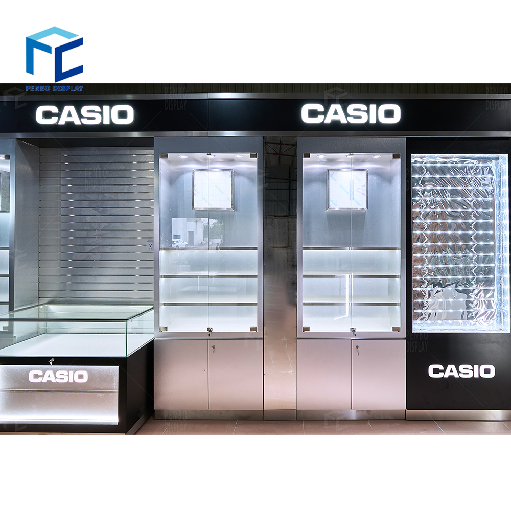 Luxury Kiosk Shopping Mall Watches Shop Decoration Interior Design Wall Mounted Watch Display Case Showcase