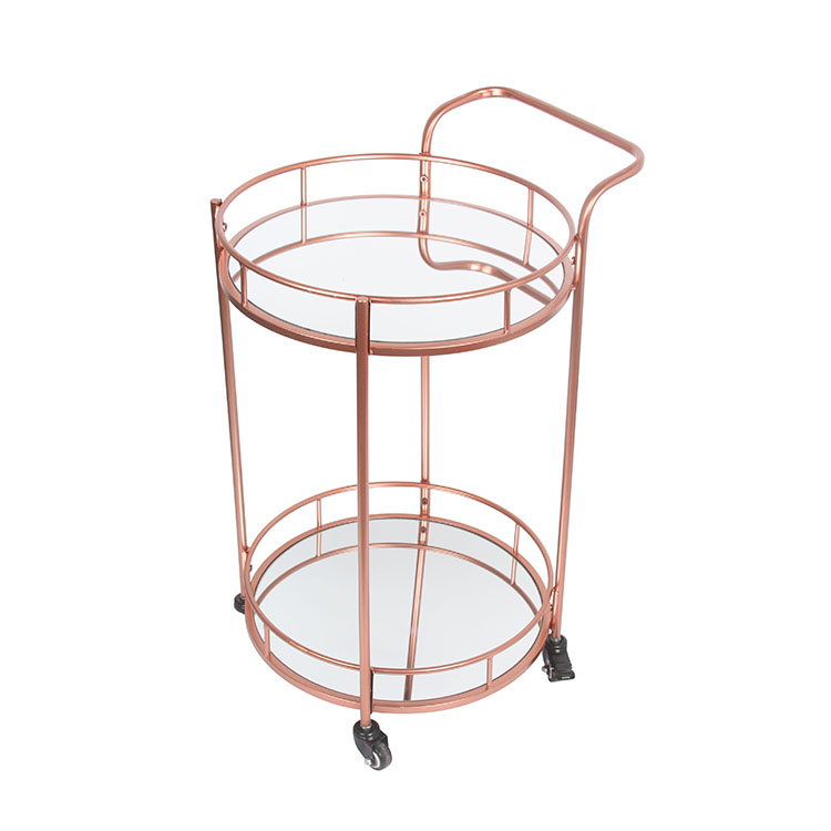 Living Room Corner Rose Gold Beautiful Modern Metal Rolling Hand Wheeled Design Glass Bar Cart