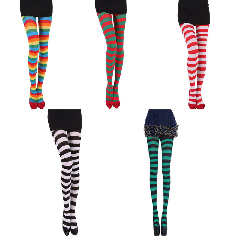 Striped Tights Full Length Tights Thigh High Stocking for Christmas Halloween Costume Accessory