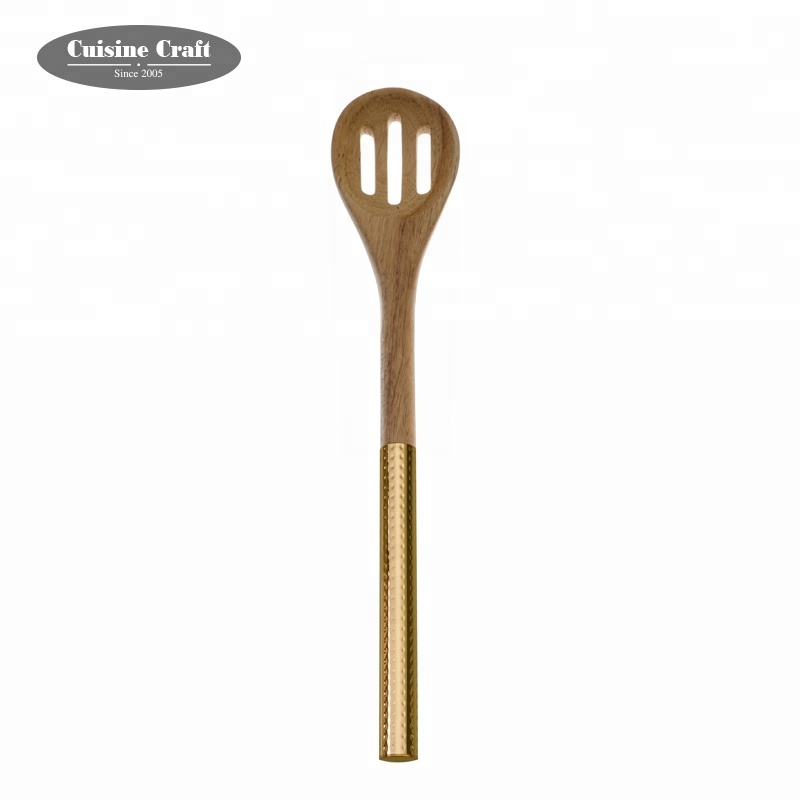 kitchen utensil salad set Acacia slotted spoon head with hammerd handle