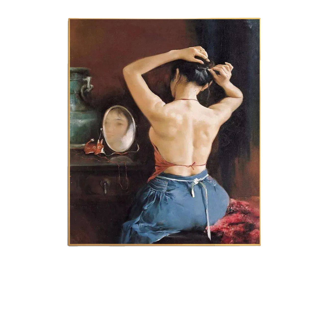 Contemporary modern decor realistic artwork portrait beautiful girl naked woman oil artwork painting