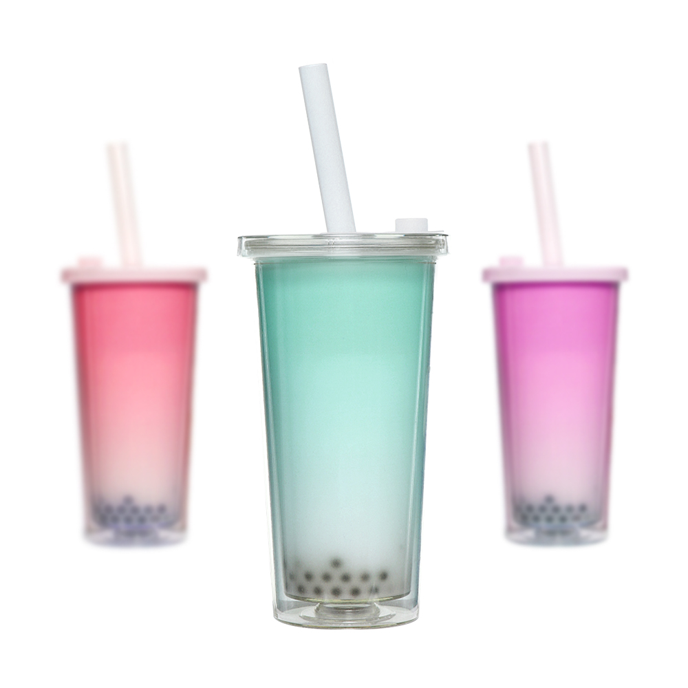 Olovn 16oz 20oz 24oz Gradient Double Wall Plasitc Tumbler Bubble Tea Cups Custom Reusable Cups with Lids and Straws