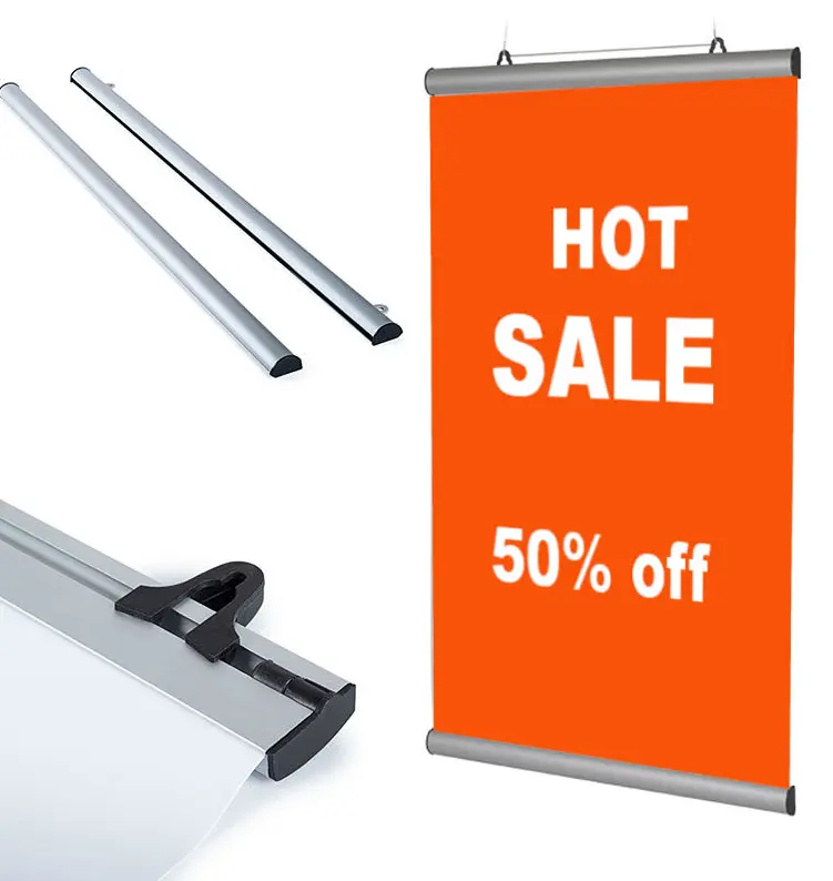 Aluminum poster hanger snap open poster rail for picture hanging 80cm