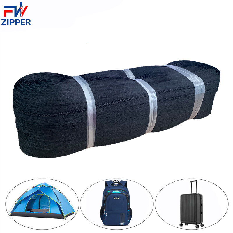 Nylon Factory Good Price 3# 5# 7# 8# 10# Custom Colorful Long Chain Roll Coil Nylon Zipper black color white color