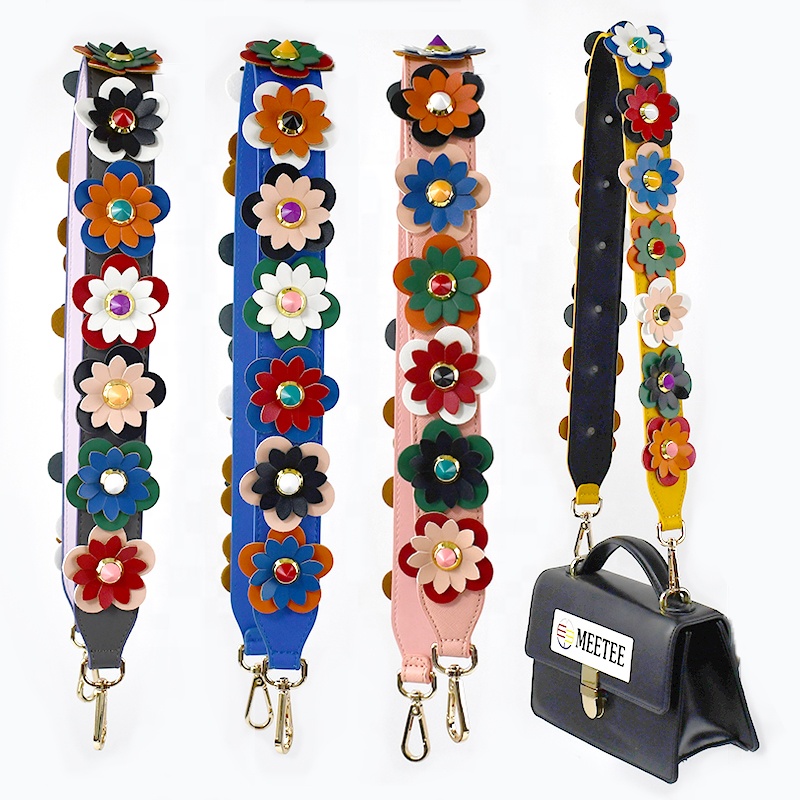 MeeTee B-S001 Custom Logo Handbag Accessories DIY Handmade Fashion Cute Replaceable Bag Strap Flower PU Leather Bag Strap